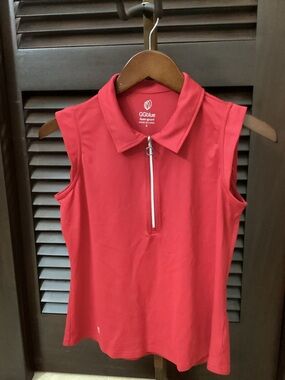 GGblue Sleeveless Zip-Front Polo Tank in Red